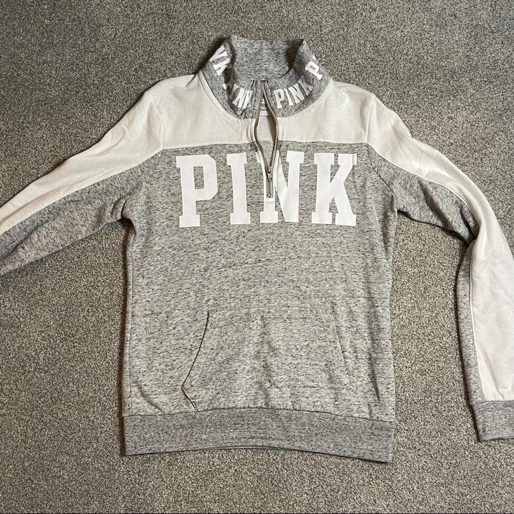 PINK Victoria’s Secret 1/4 Zip Pullover Logo Sweatshirt Size X-Small